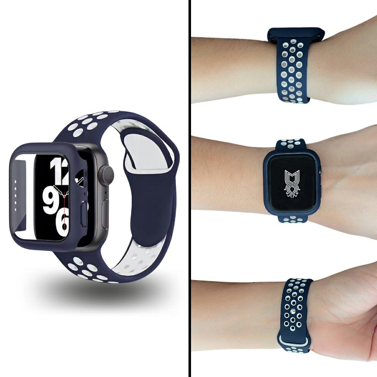 Correa estilo sport con case protector de cristal - Azul/Blanco - Imagen 2