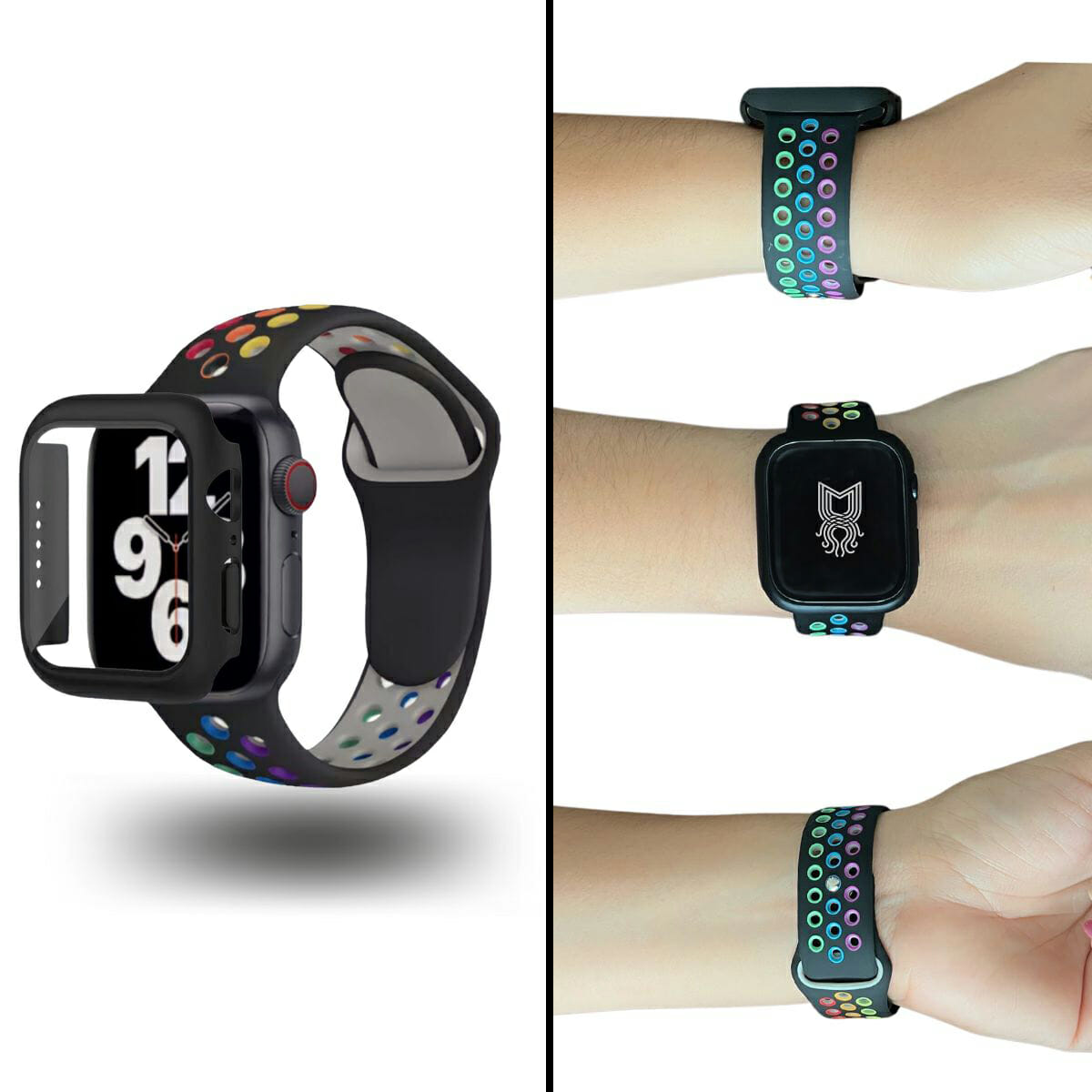 Correa estilo sport con case protector de cristal - Negro/Arcoiris - Image 2