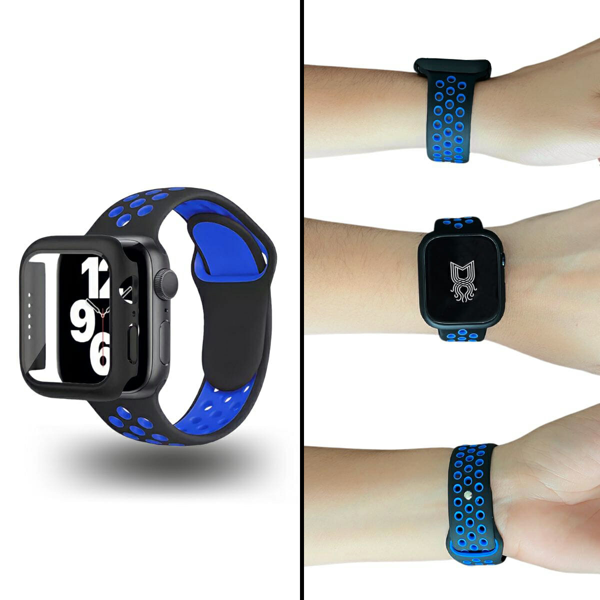 Correa estilo sport con case protector de cristal - Negro/Azul - Image 2