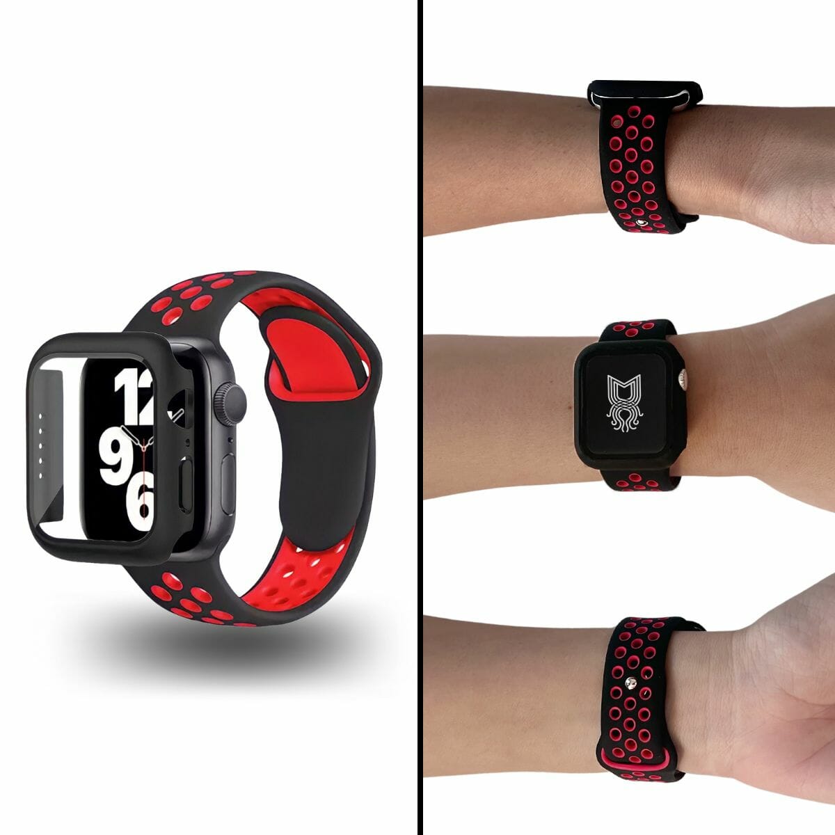 Correa estilo sport con case protector de cristal - Negro/Rojo - Image 2