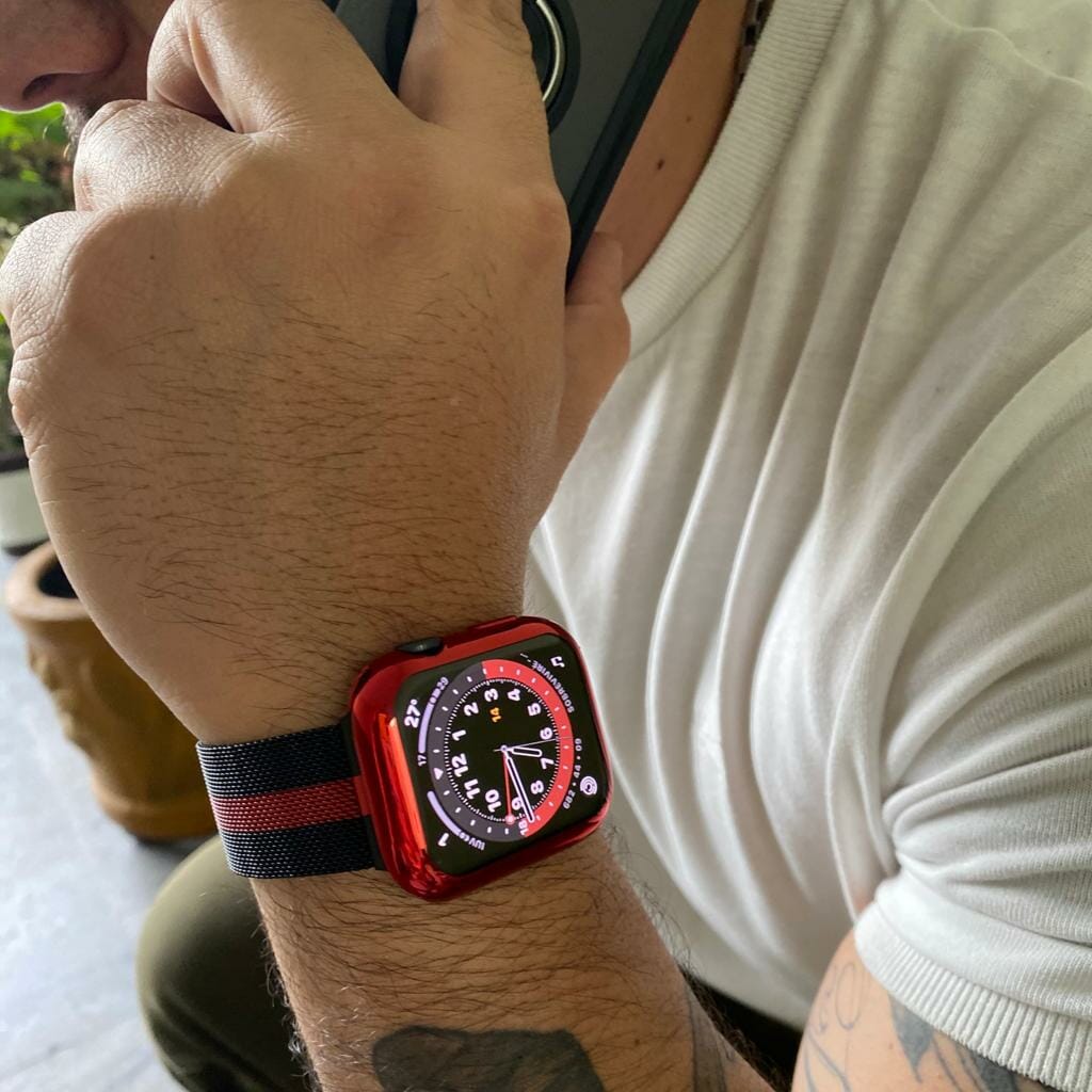 Correa metálica estilo milanés - Negro con rojo y case rojo - Image 3
