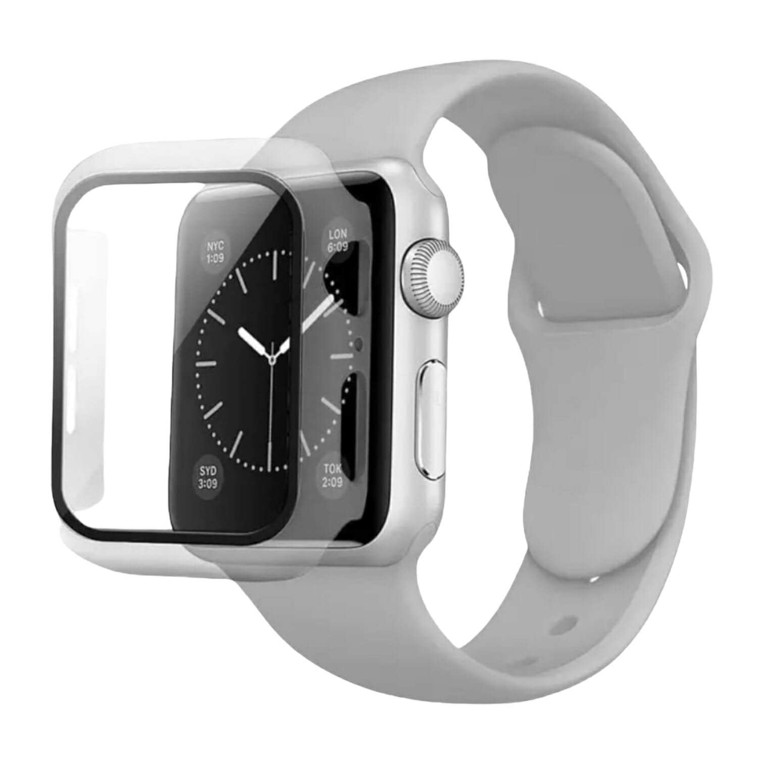 Correa deportiva de Silicón con case protector de Cristal – Gris Niebla