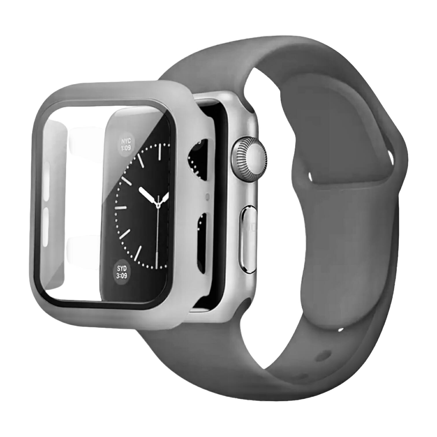 Correa deportiva de Silicón con case protector de Cristal – Gris oscuro