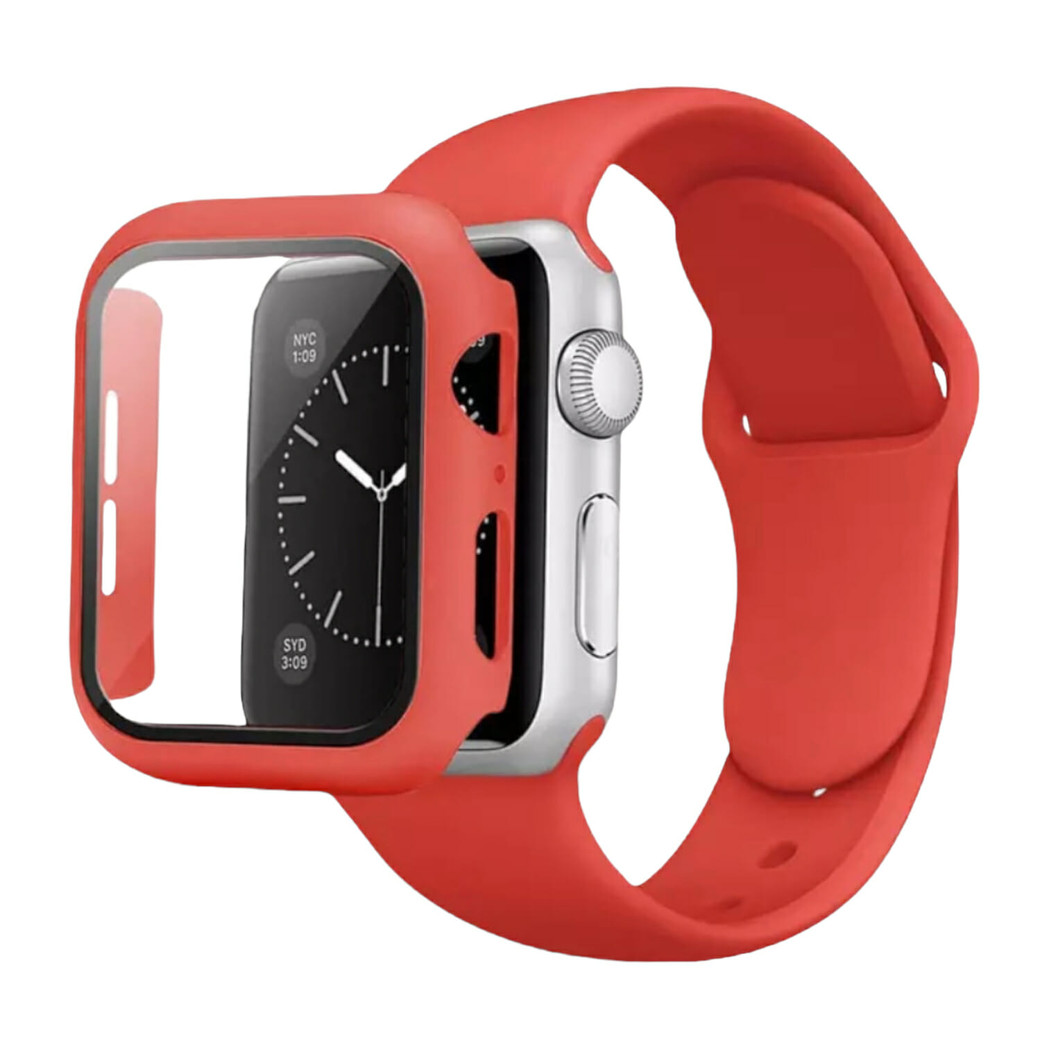 Correa deportiva de Silicón con case protector de Cristal – Rojo