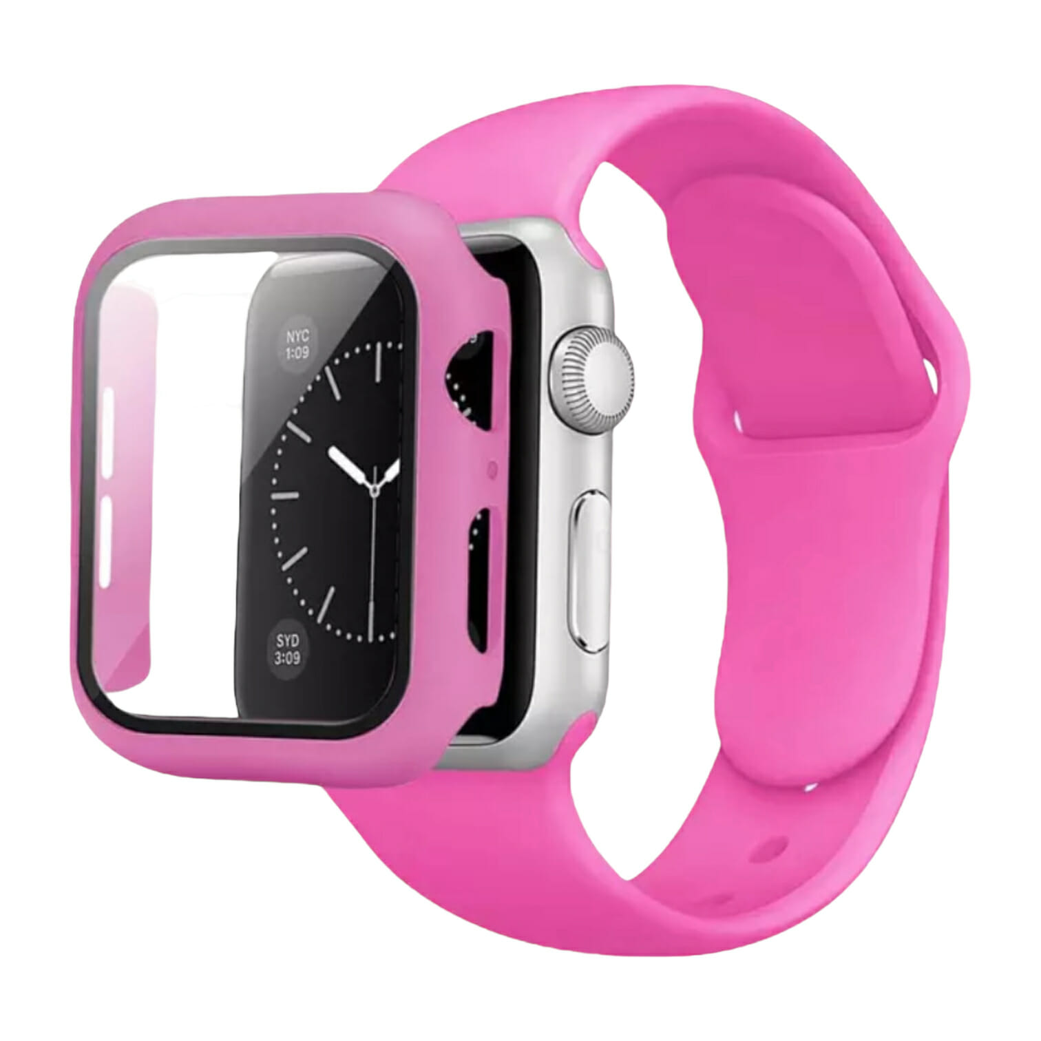 Correa deportiva de Silicón con case protector de Cristal – Rosa Barbie