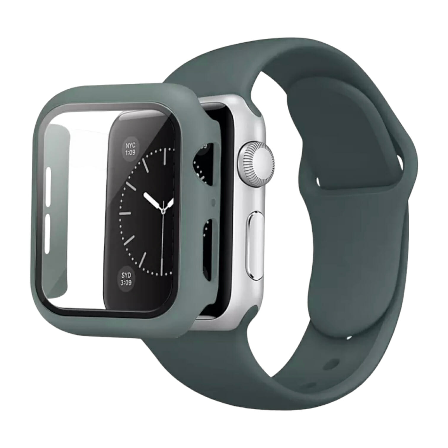 Correa deportiva de Silicón con case protector de Cristal – Verde Militar