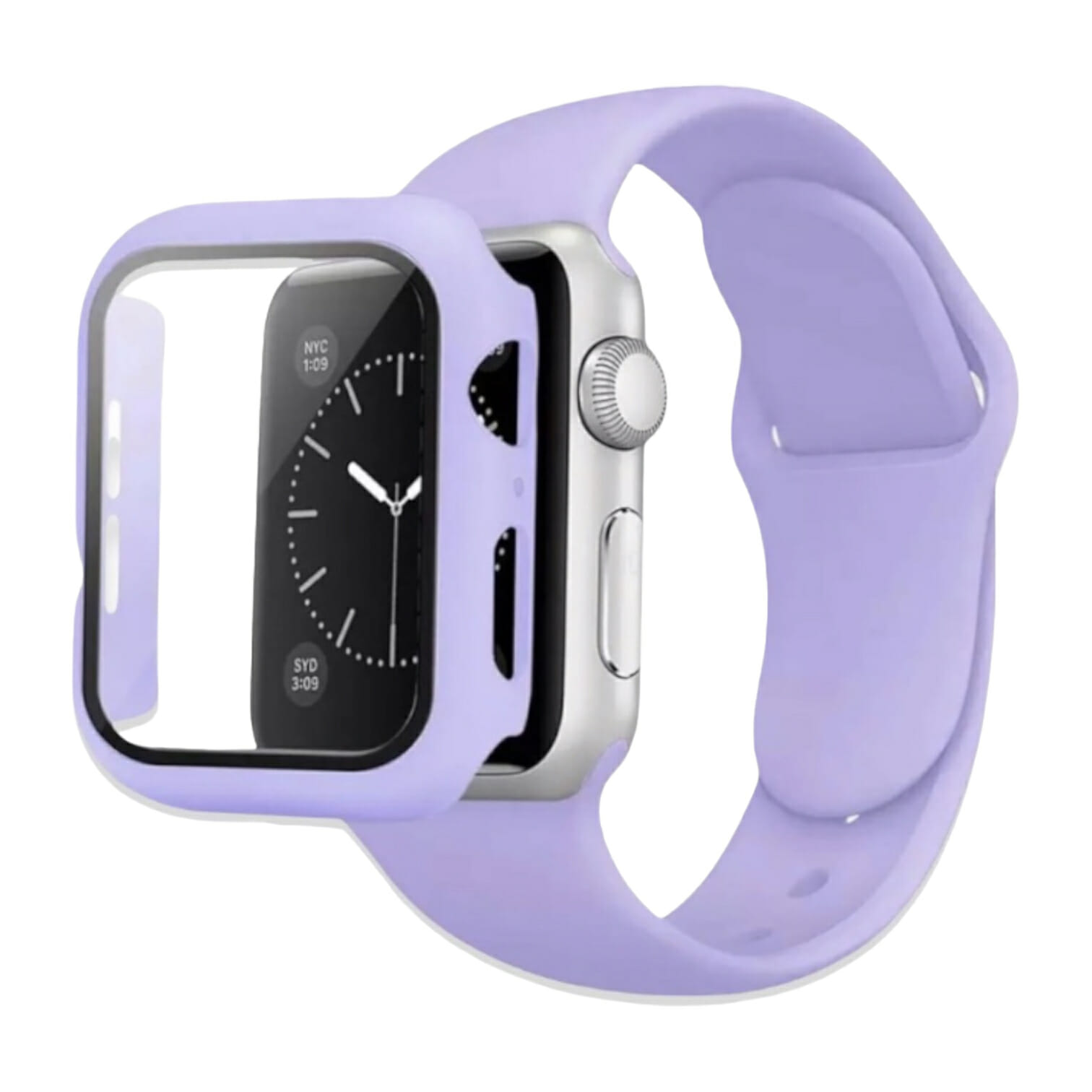 Correa deportiva de Silicón con case protector de Cristal – Violeta
