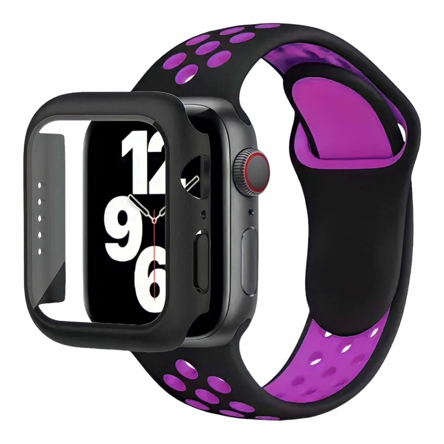 Correa estilo sport con case protector de cristal – negro-magenta