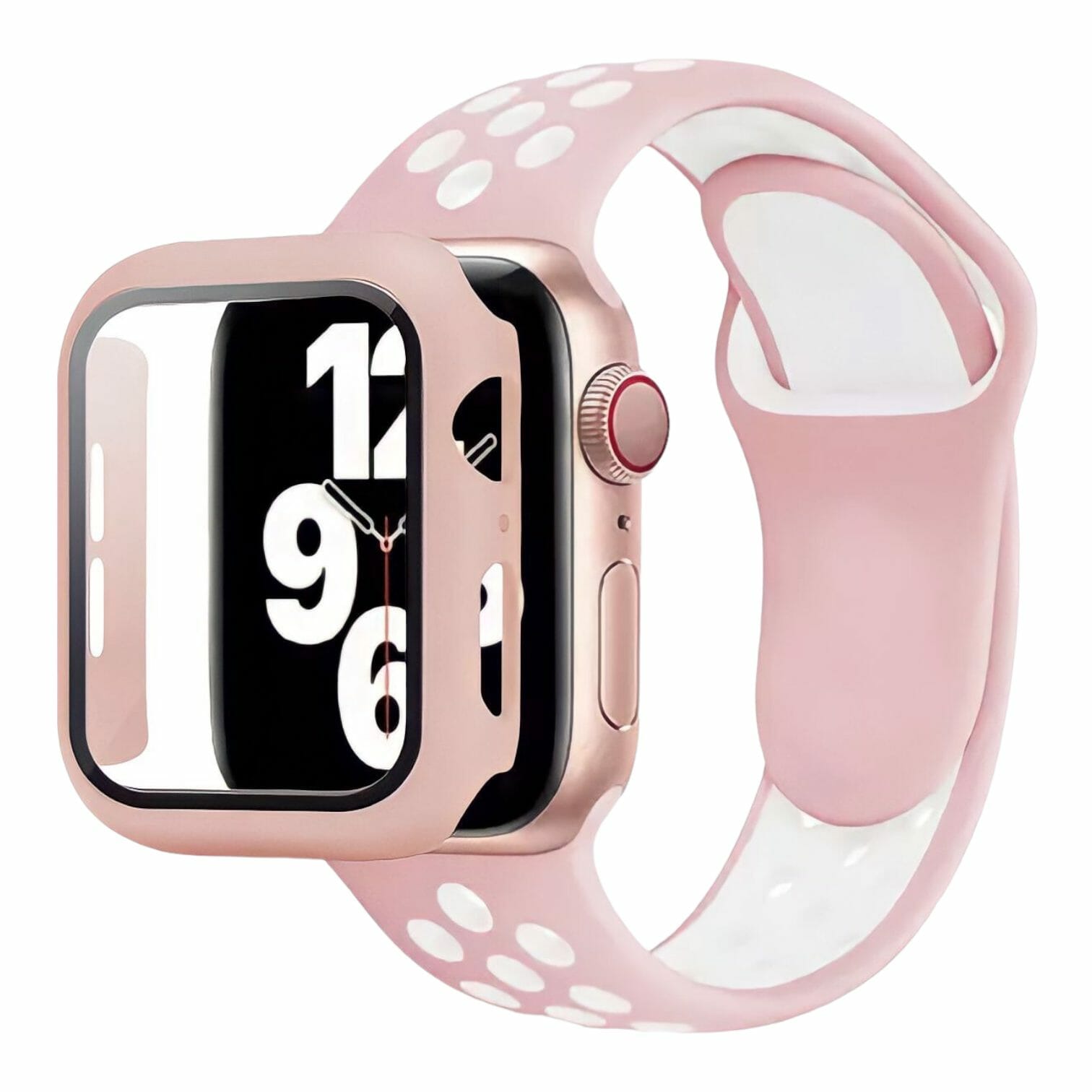 Correa estilo sport con case protector de cristal – Rosa/Blanco