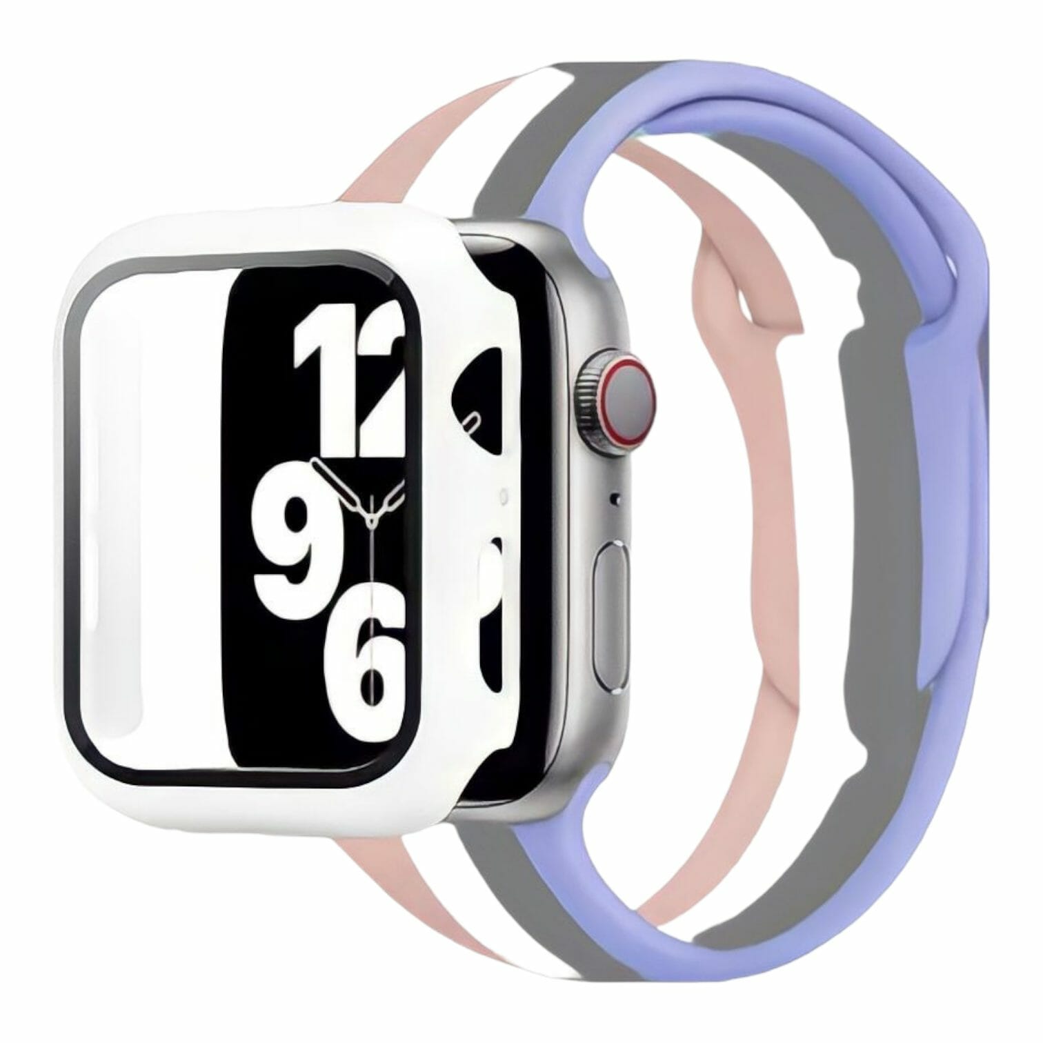 Correa full color de silicón con case protector de cristal – Blanco/Azul