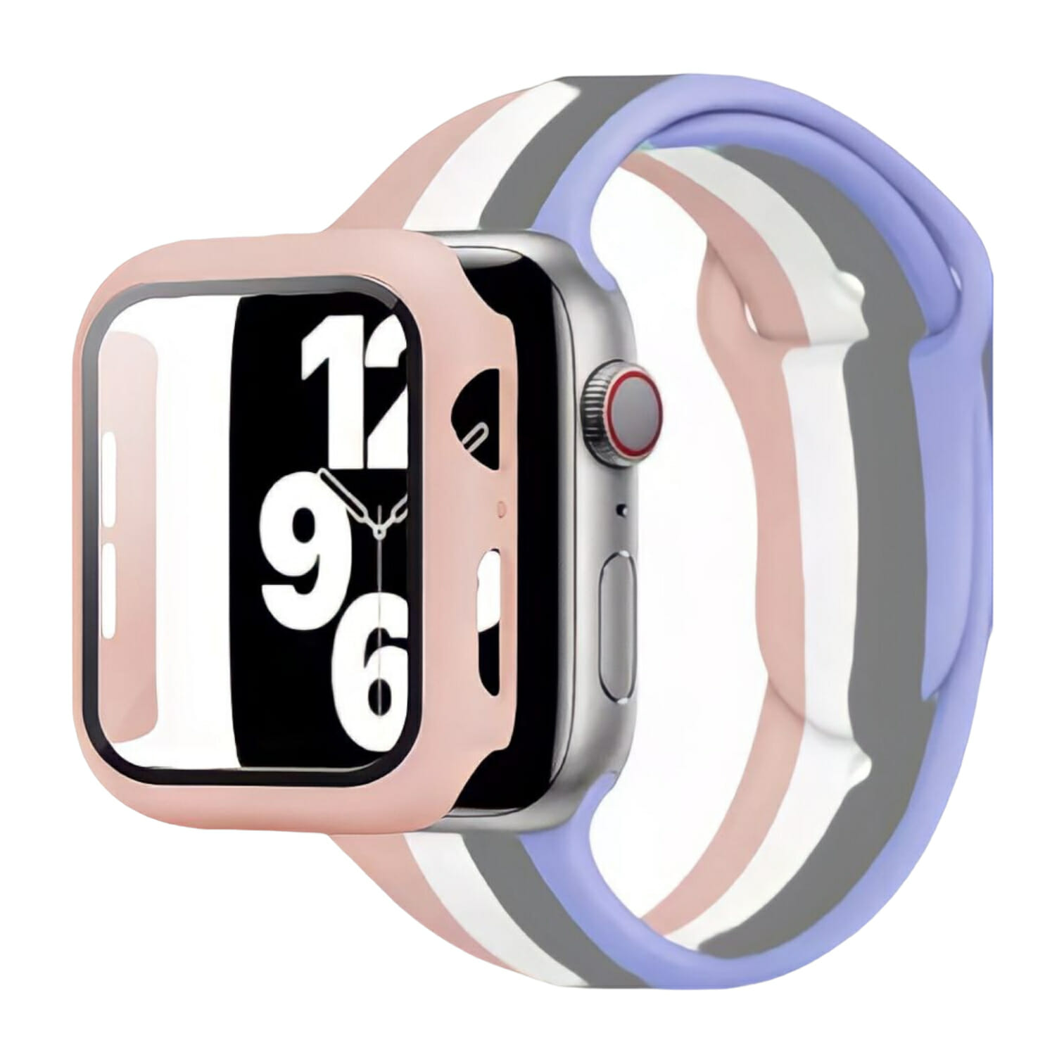 Correa full color de silicón con case protector de cristal – Rosa/Azul