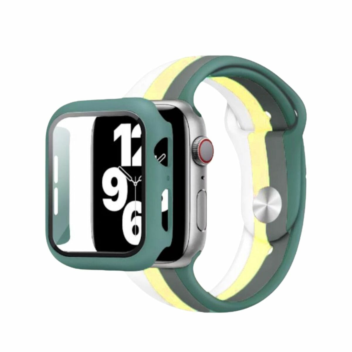 Correa full color de silicón con case protector de cristal – Verde