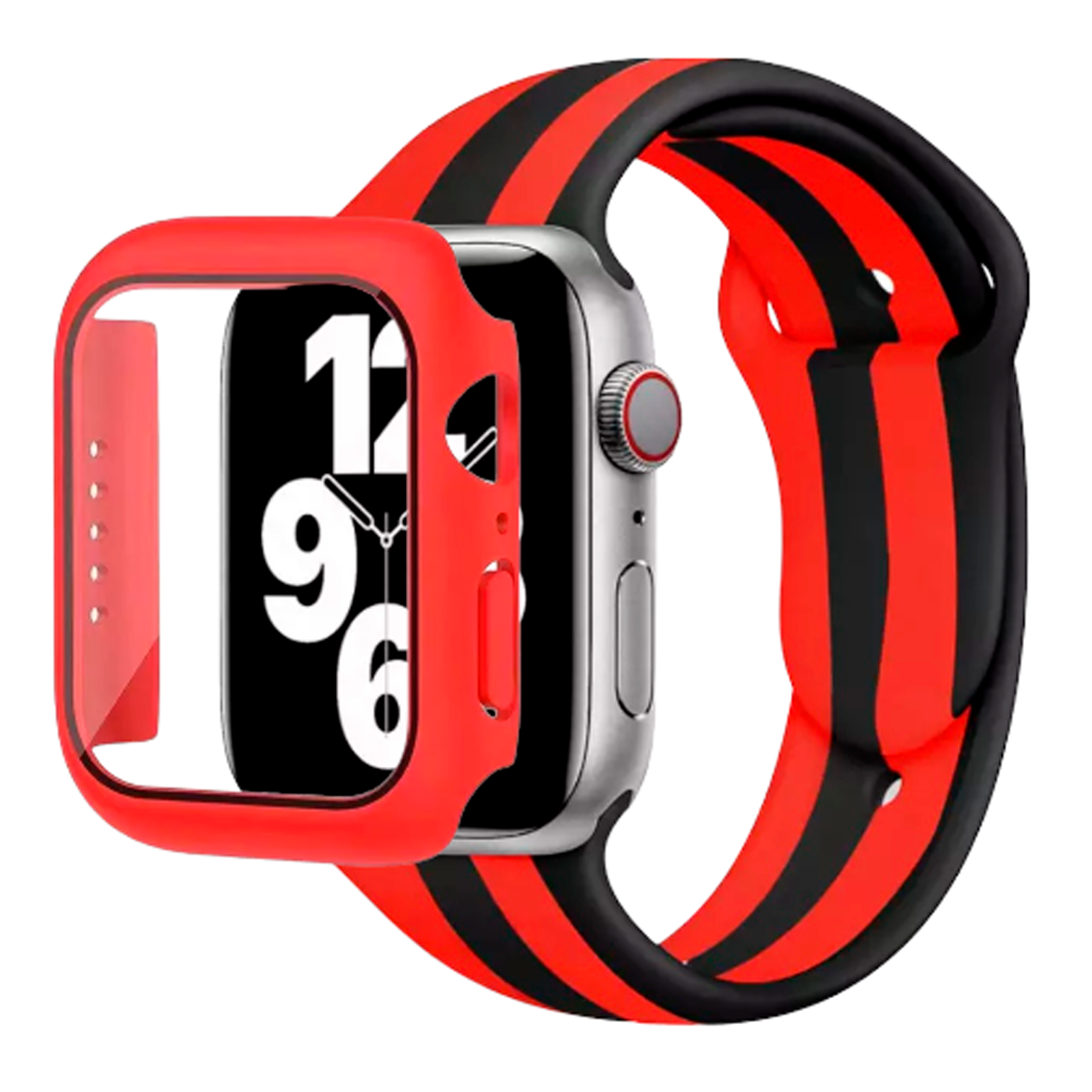 Correa full color de silicón con case protector de cristal – Rojinegro, 37