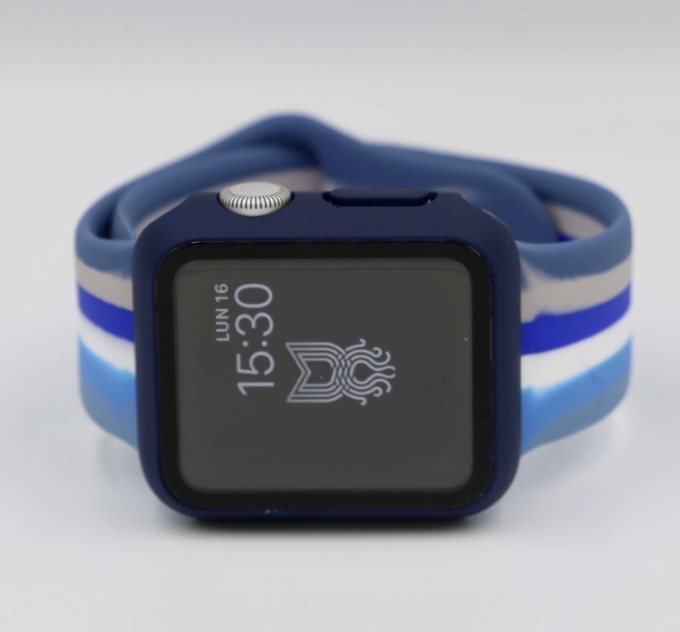 Correa full color de silicón con case protector de cristal – Azul/Lineas